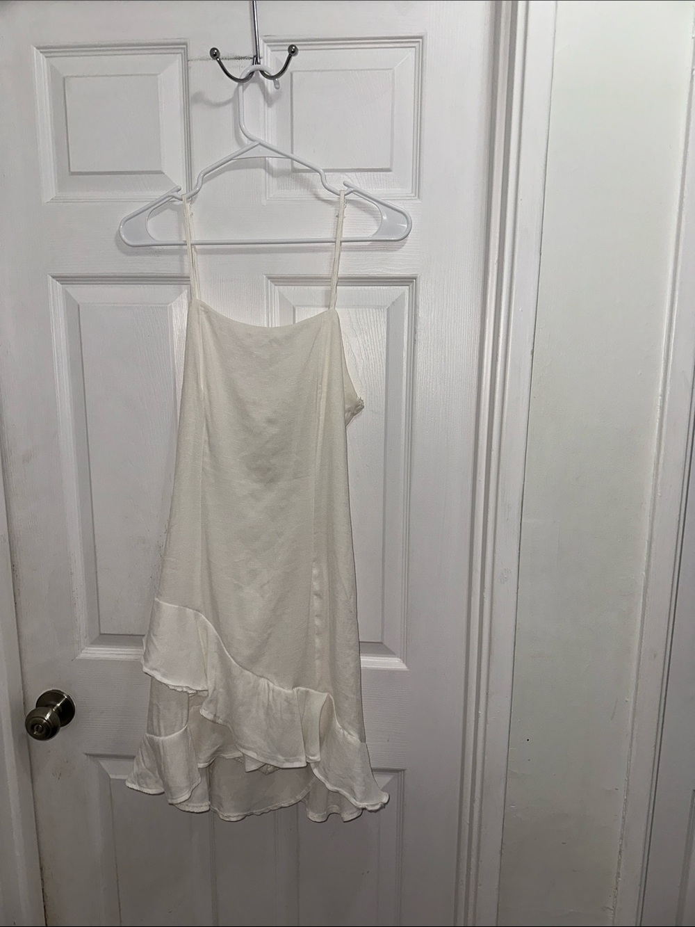 Blue Rain Cream  Ruffle Slip Dress